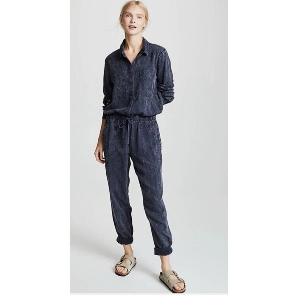 Young Fabulous & Broke Everest Twill Navy Blue Long Sleeve Tie Front Jumpsuit M